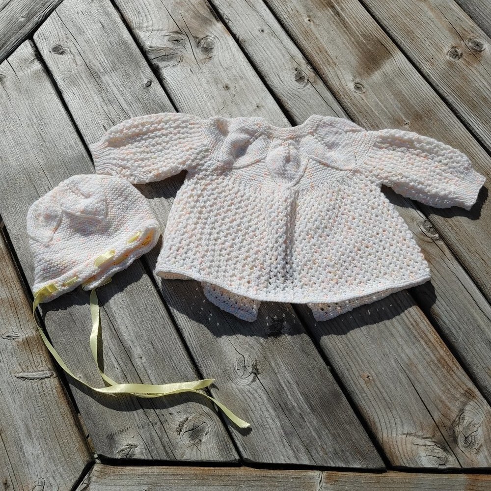 Crochet Baby Sweater Jacket & Crochet Baby Hat Set 3-6 months